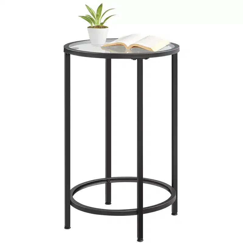 Yaheetech Round Accent Table with Glass Top and Metal Frame for Living Room