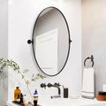 ANDY STAR Modern Decorative 22 x 34 Inch Oval Wall Mounted Hanging Bathroom Vanity Mirror with Stainless Steel Metal Frame, Matte Black
