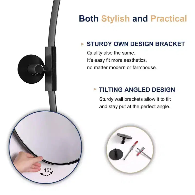 Modern Decorative 22 x 34 Inch Oval Wall Mounted Hanging Bathroom Vanity Mirror with Stainless Steel Metal Frame, Matte Black