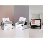 Organizador de tabletas y archivos de acero 3 en 1 con pizarra - Altura ajustable, fácil montaje, compatible con iPad