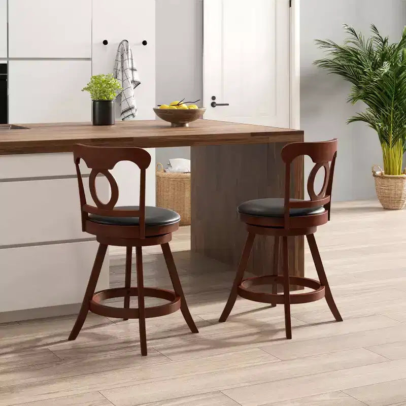 Juego de 2 taburetes de bar giratorios de altura de mostrador con reposapiés para cocina
