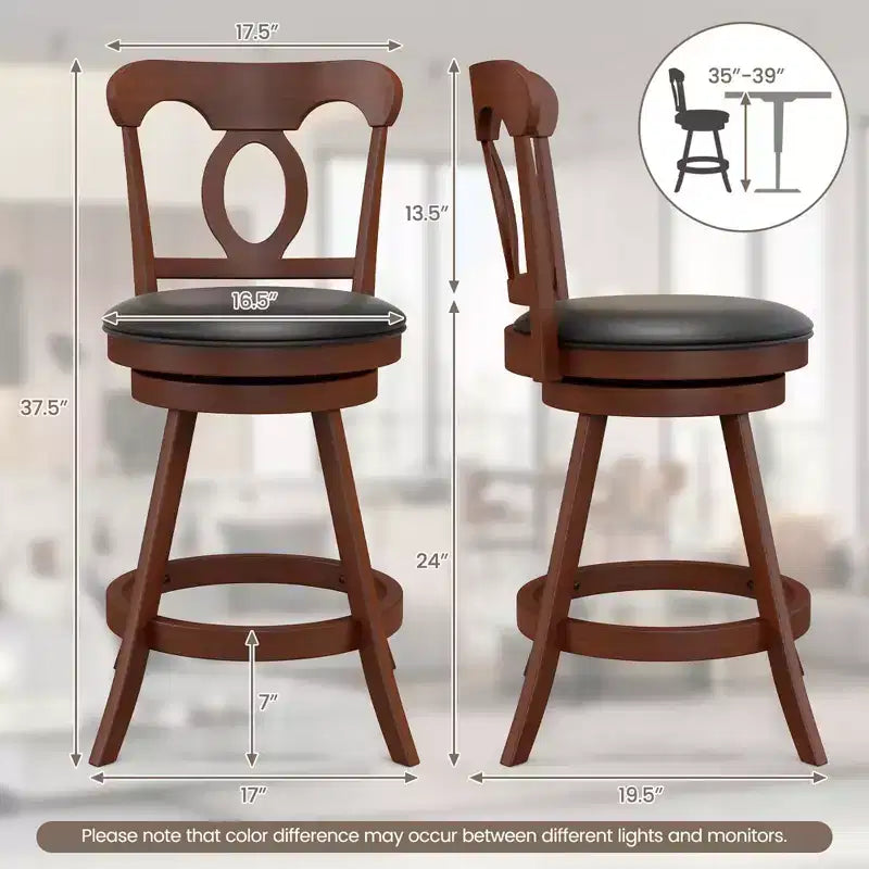 Juego de 2 taburetes de bar giratorios de altura de mostrador con reposapiés para cocina