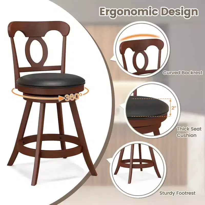 Juego de 2 taburetes de bar giratorios de altura de mostrador con reposapiés para cocina