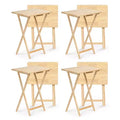 PJ Wood Rectangular Folding Portable TV Snack Serving Tray Table, Solid Wood Construction with Natural Finish (8-Piece Set)