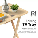Mesa rectangular plegable portátil para aperitivos de TV, construcción de madera maciza con acabado natural (juego de 8 piezas)