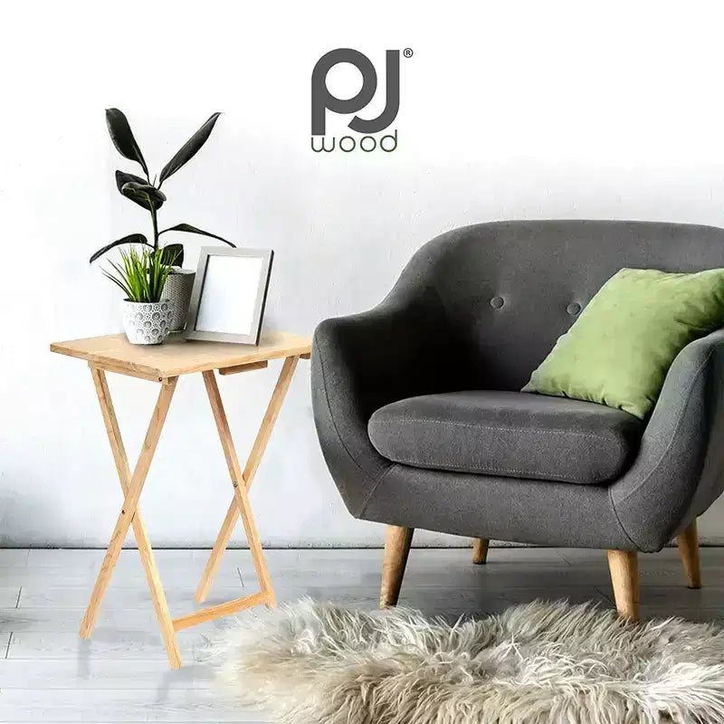 Mesa rectangular plegable portátil para aperitivos de TV, construcción de madera maciza con acabado natural (juego de 8 piezas)