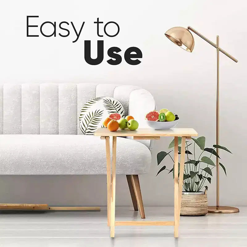 Mesa rectangular plegable portátil para aperitivos de TV, construcción de madera maciza con acabado natural (juego de 8 piezas)