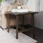 Mesa Auxiliar Rústica de Madera Maciza con Patas de Caballete