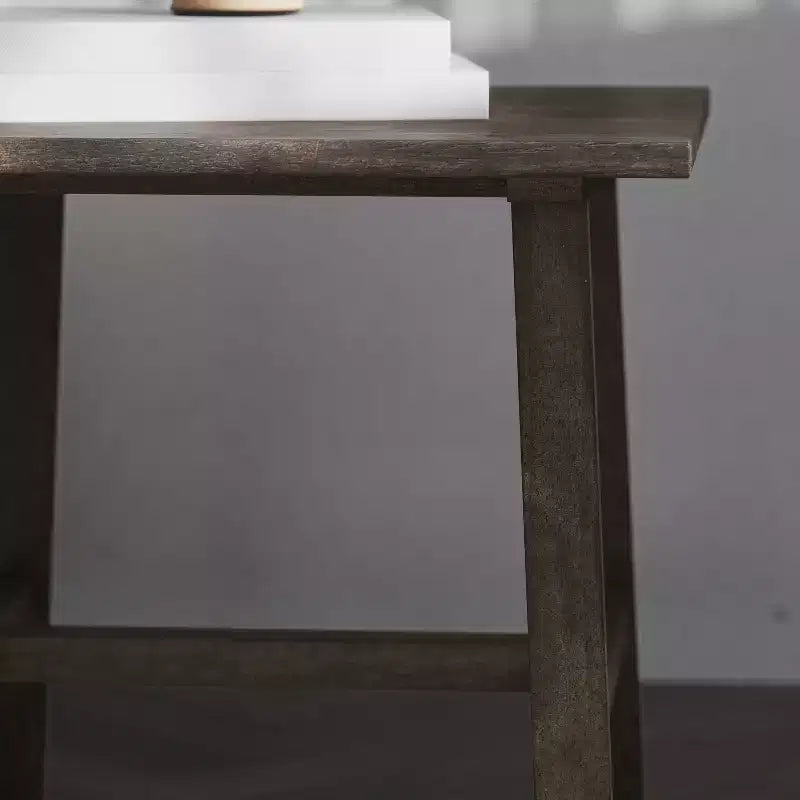 Mesa Auxiliar Rústica de Madera Maciza con Patas de Caballete
