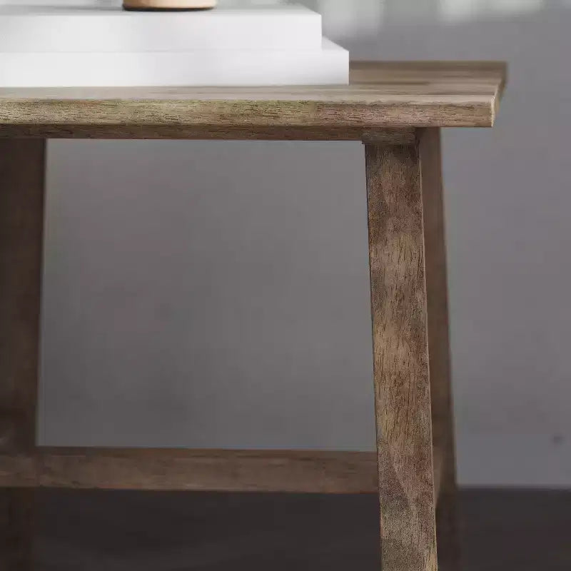 Mesa Auxiliar Rústica de Madera Maciza con Patas de Caballete