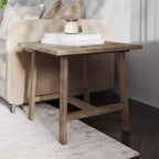Mesa Auxiliar Rústica de Madera Maciza con Patas de Caballete