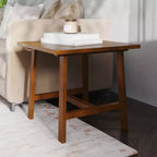 Mesa Auxiliar Rústica de Madera Maciza con Patas de Caballete