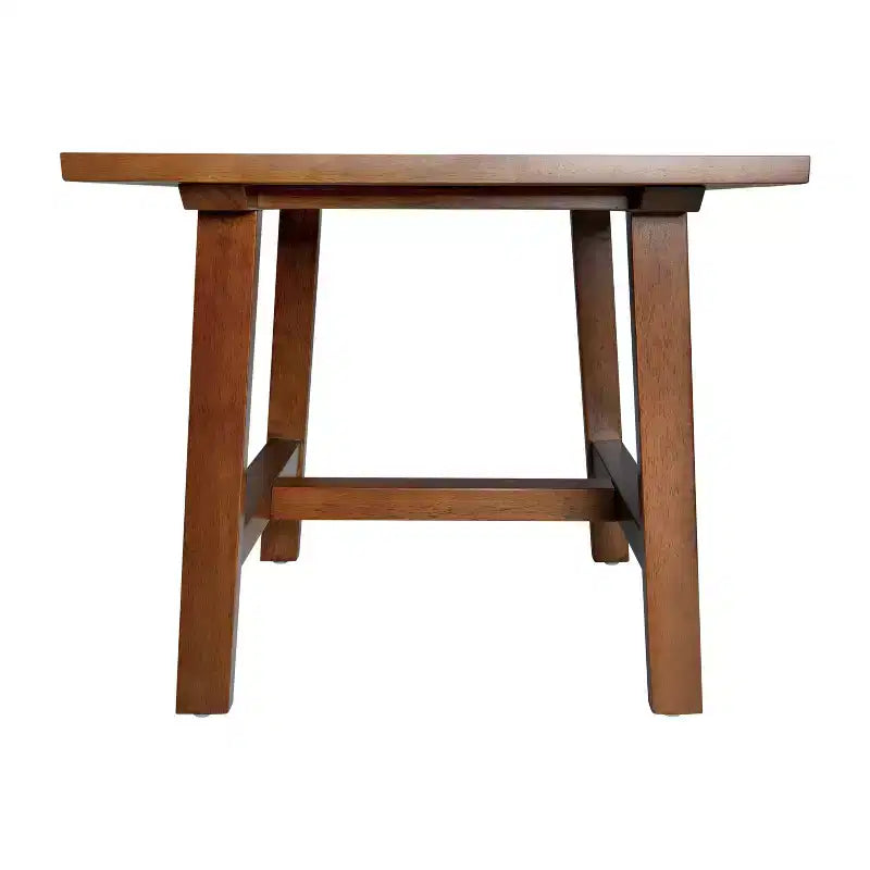 Mesa Auxiliar Rústica de Madera Maciza con Patas de Caballete