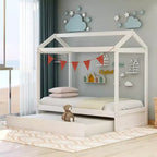Cama Plataforma con Forma de Casa con Nido, Blanco