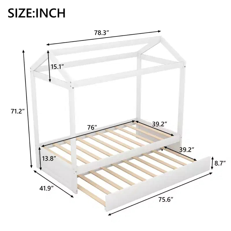 Cama Plataforma con Forma de Casa con Nido, Blanco