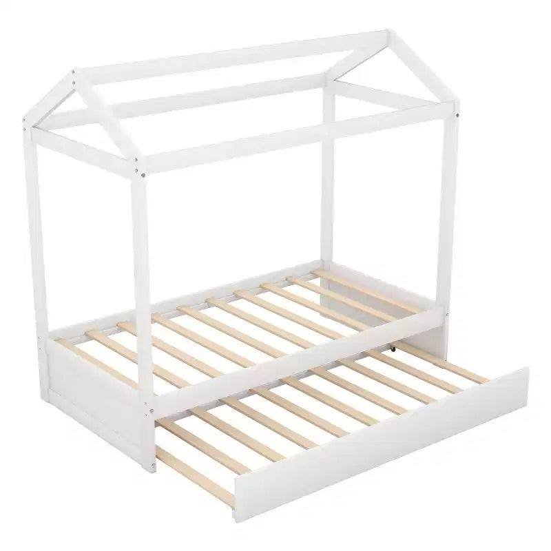 Cama Plataforma con Forma de Casa con Nido, Blanco
