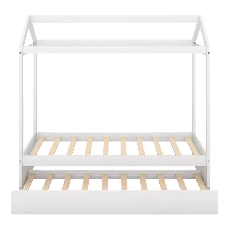 Cama Plataforma con Forma de Casa con Nido, Blanco