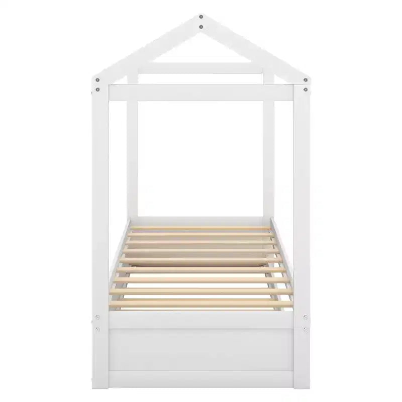 Cama Plataforma con Forma de Casa con Nido, Blanco