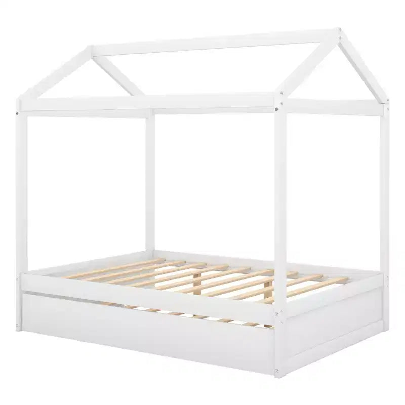 Cama Plataforma con Forma de Casa con Nido, Blanco
