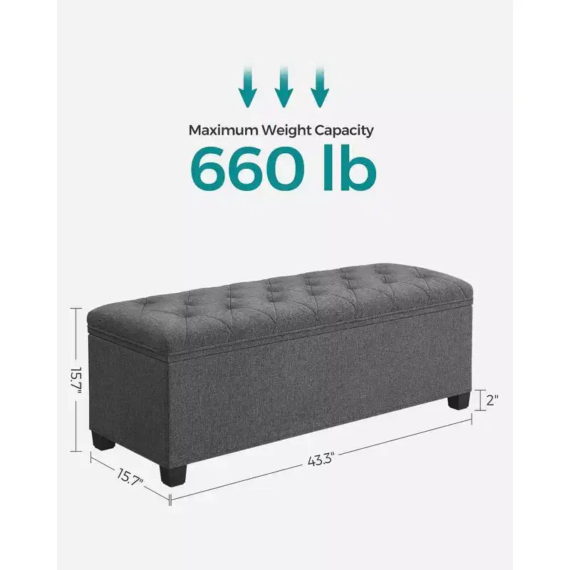 Banco otomano de almacenamiento, soporta hasta 299 kg, otomana con almacenamiento para dormitorio
