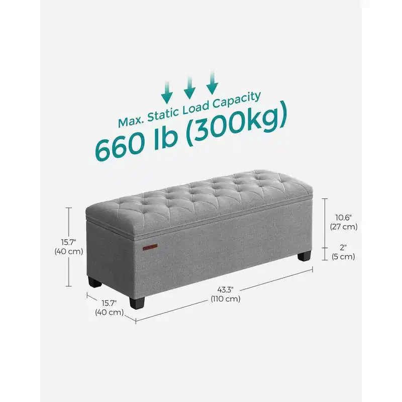 Banco otomano de almacenamiento, soporta hasta 299 kg, otomana con almacenamiento para dormitorio