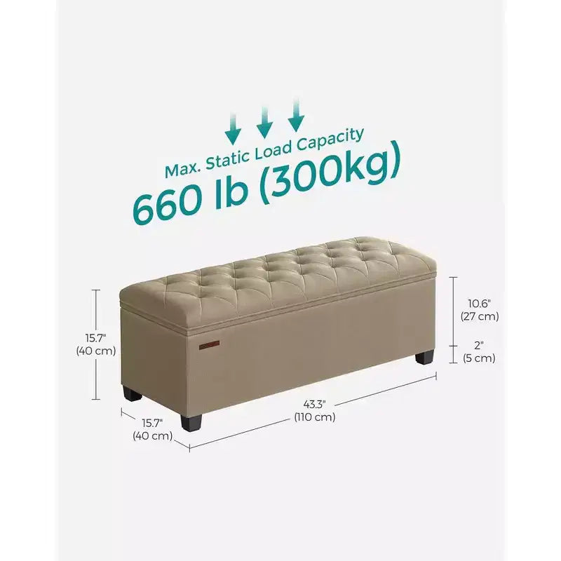 Banco otomano de almacenamiento, soporta hasta 299 kg, otomana con almacenamiento para dormitorio