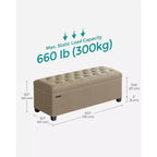 Banco otomano de almacenamiento, soporta hasta 299 kg, otomana con almacenamiento para dormitorio