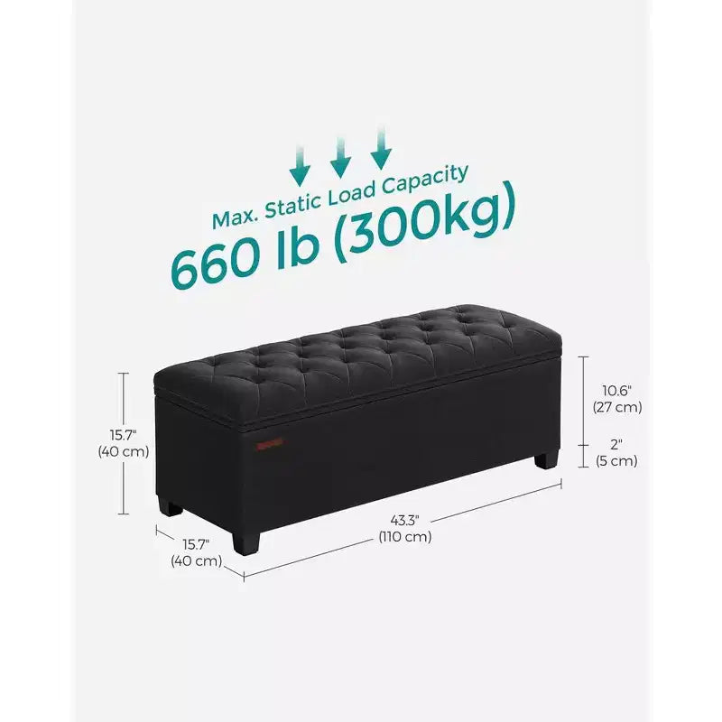 Banco otomano de almacenamiento, soporta hasta 299 kg, otomana con almacenamiento para dormitorio