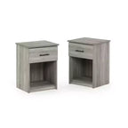 Mesitas de noche de mediados de siglo de 2 piezas, mesa auxiliar multiusos con cajón y cubo de almacenamiento abierto para dormitorio, sala de estar, roble francés gris