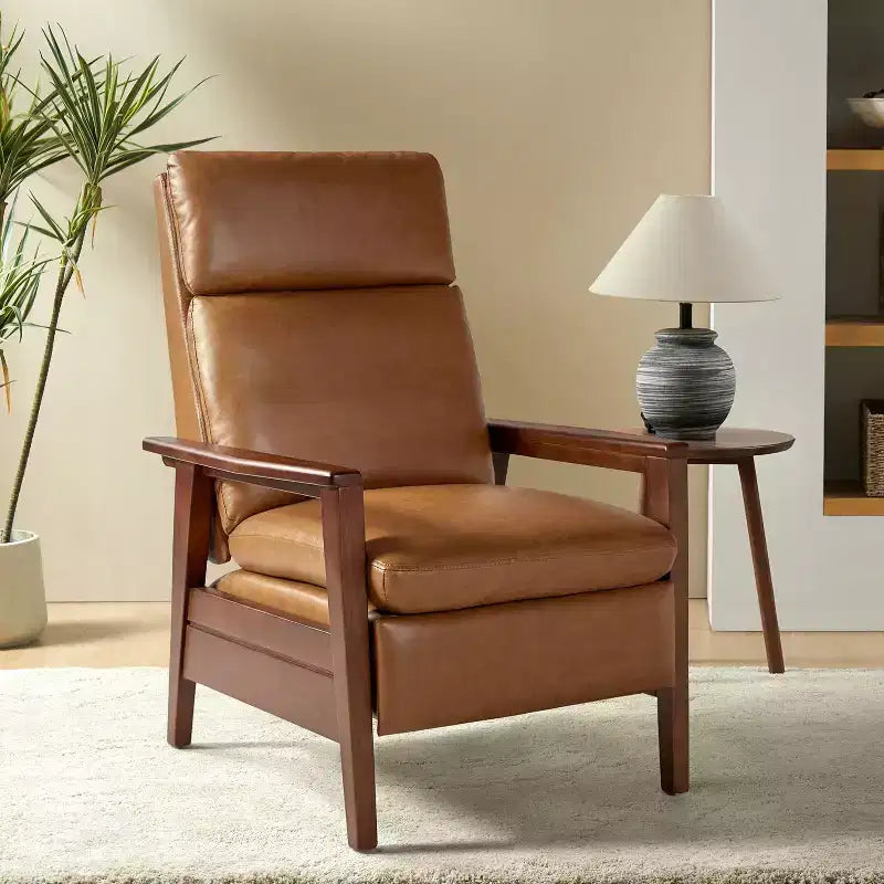 Sillón reclinable de madera maciza de piel vegana Justus Mid-Century Modern|ART OF LIVING DESIGNS