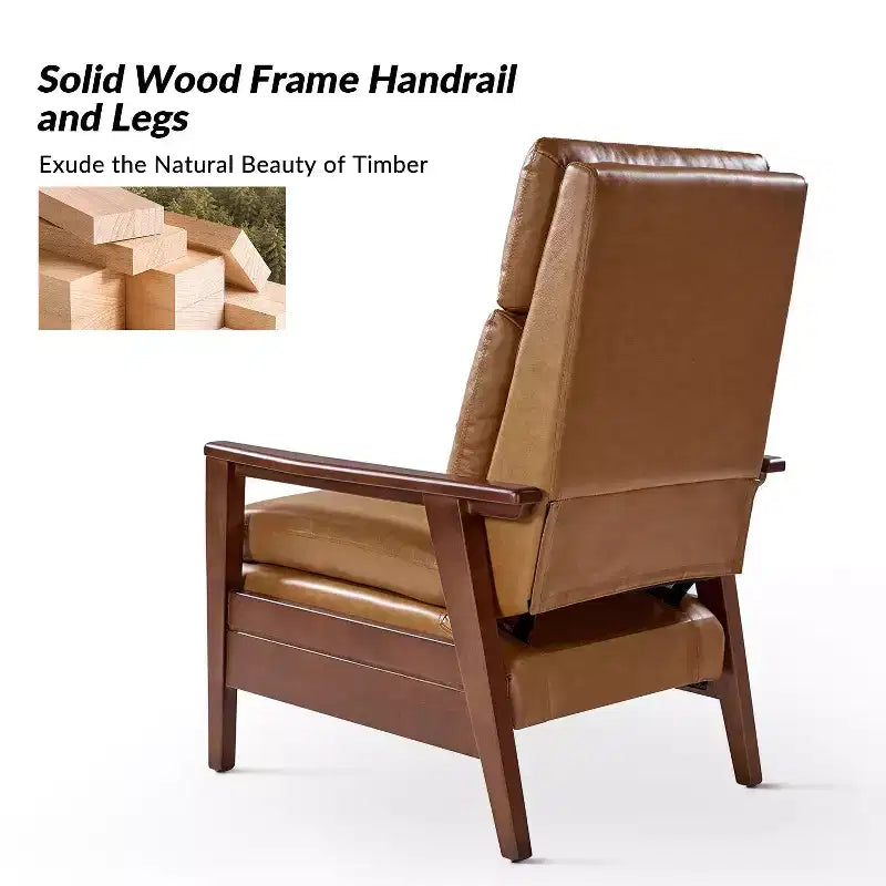 Sillón reclinable de madera maciza de piel vegana Justus Mid-Century Modern|ART OF LIVING DESIGNS