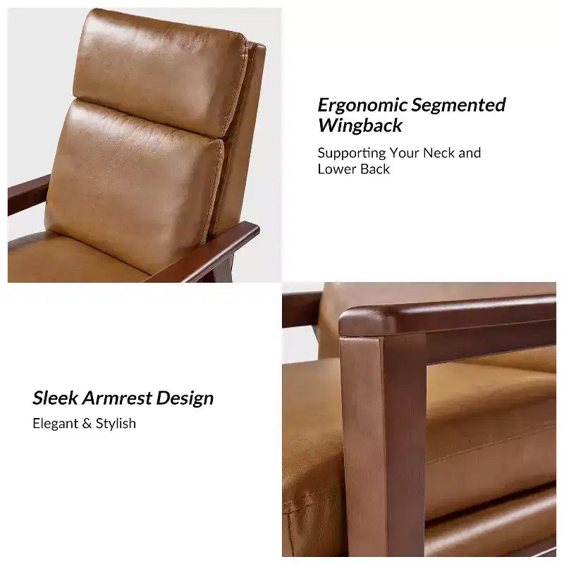 Sillón reclinable de madera maciza de piel vegana Justus Mid-Century Modern|ART OF LIVING DESIGNS