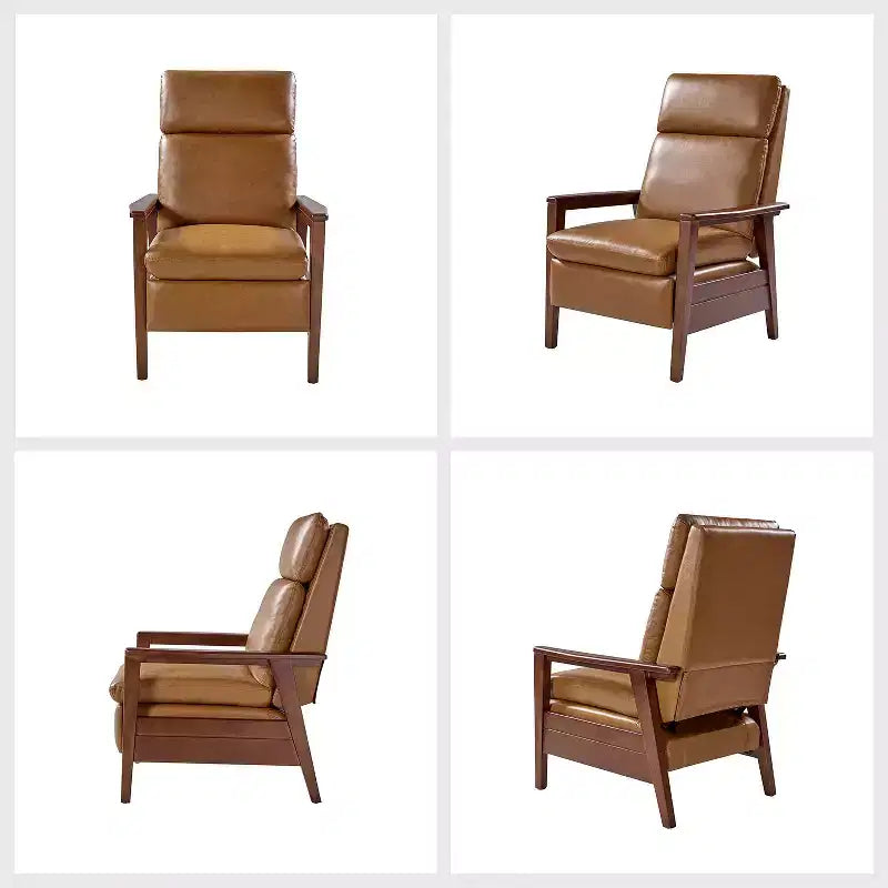 Sillón reclinable de madera maciza de piel vegana Justus Mid-Century Modern|ART OF LIVING DESIGNS