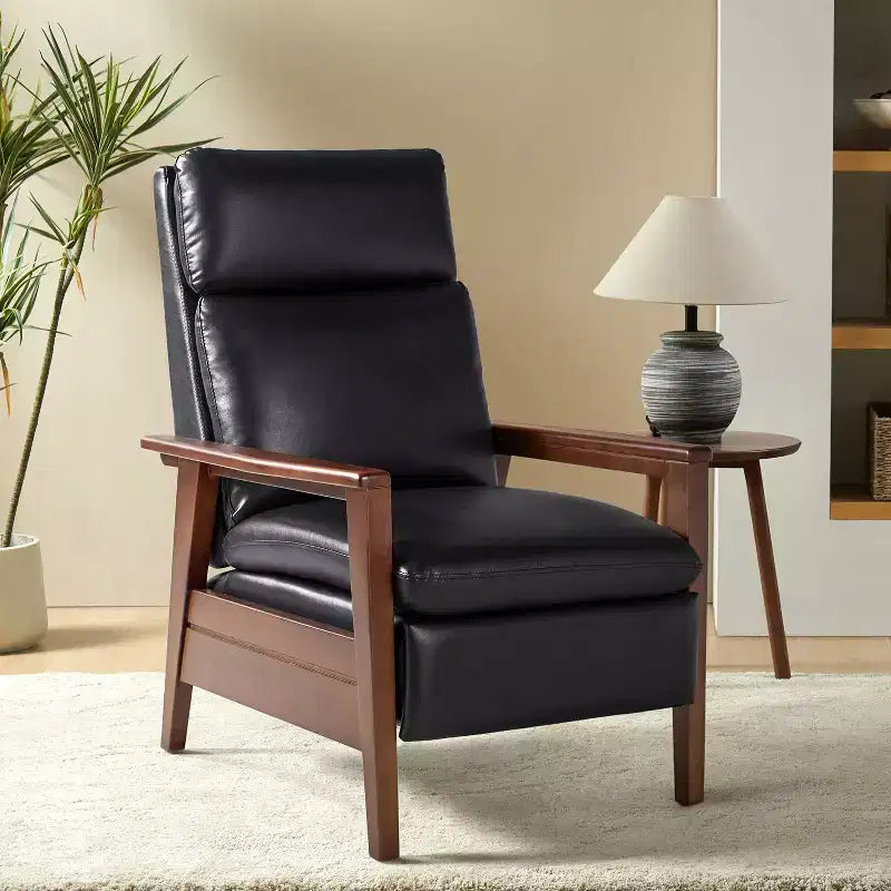 Sillón reclinable de madera maciza de piel vegana Justus Mid-Century Modern|ART OF LIVING DESIGNS