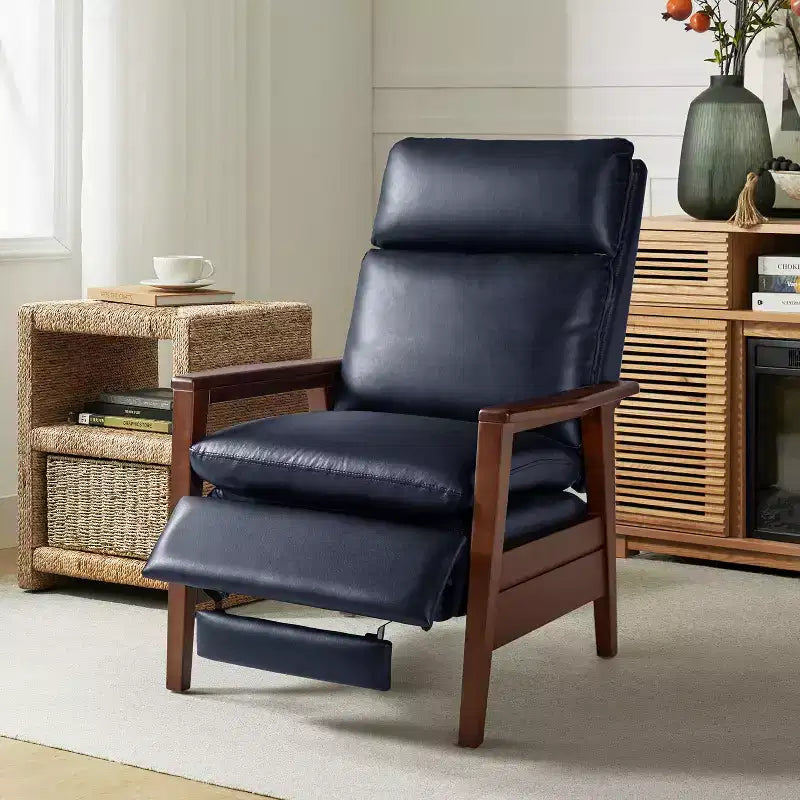 Sillón reclinable de madera maciza de piel vegana Justus Mid-Century Modern|ART OF LIVING DESIGNS