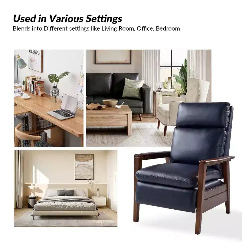 Sillón reclinable de madera maciza de piel vegana Justus Mid-Century Modern|ART OF LIVING DESIGNS
