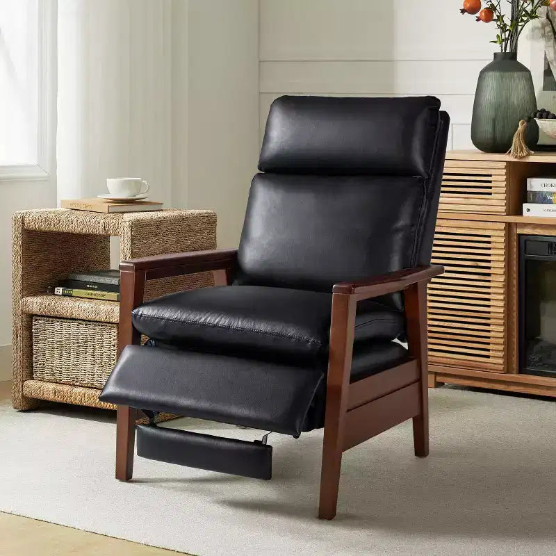Sillón reclinable de madera maciza de piel vegana Justus Mid-Century Modern|ART OF LIVING DESIGNS