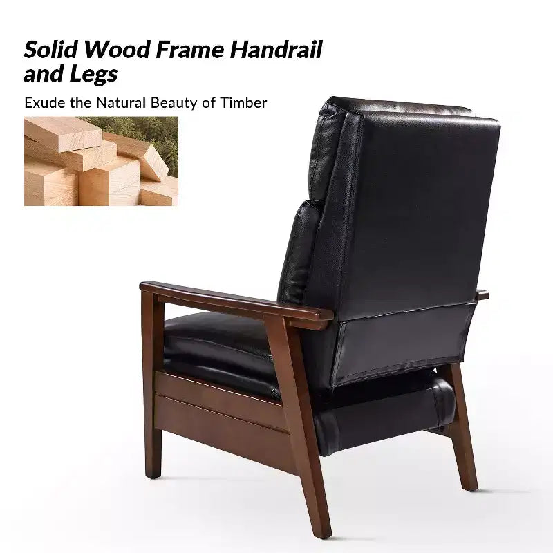 Sillón reclinable de madera maciza de piel vegana Justus Mid-Century Modern|ART OF LIVING DESIGNS