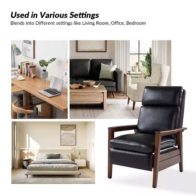 Sillón reclinable de madera maciza de piel vegana Justus Mid-Century Modern|ART OF LIVING DESIGNS