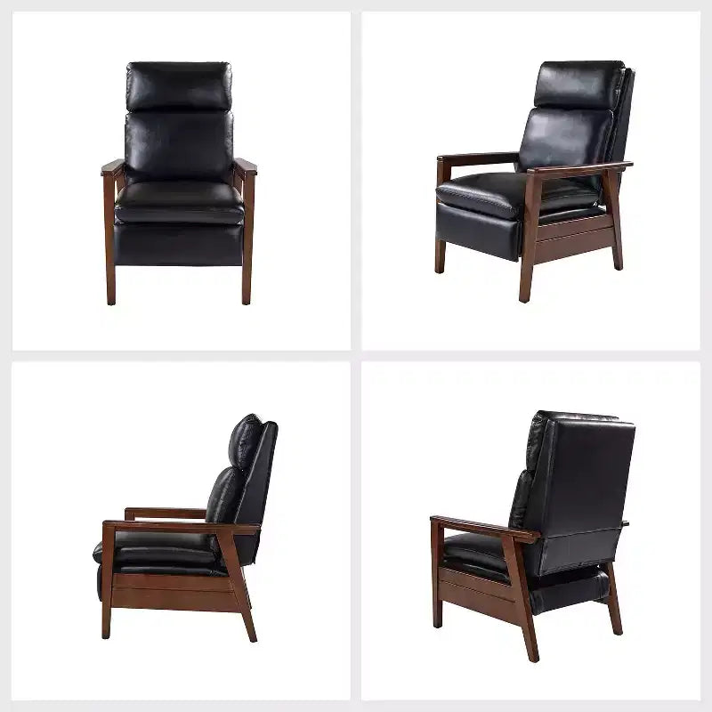 Sillón reclinable de madera maciza de piel vegana Justus Mid-Century Modern|ART OF LIVING DESIGNS