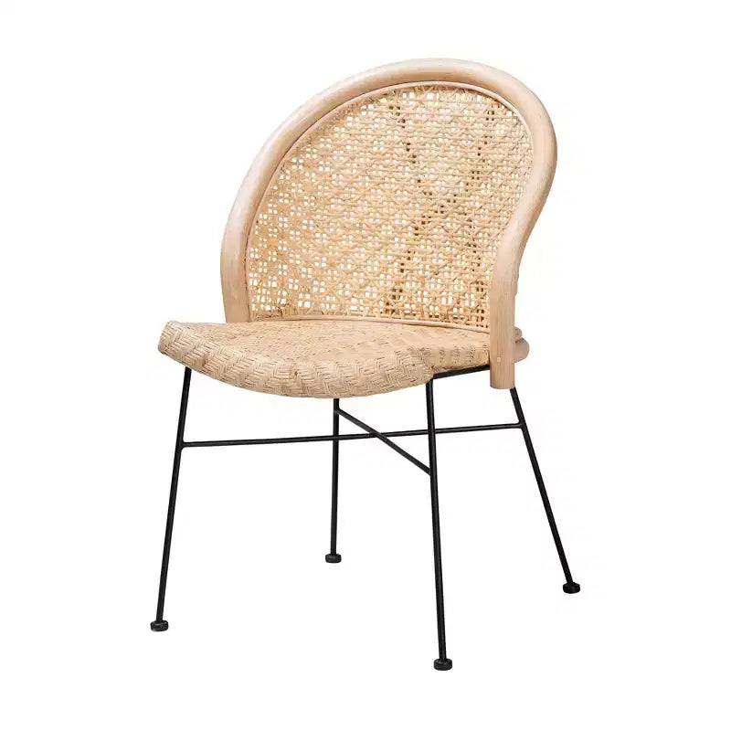 bali & pari Lisa Silla de comedor moderna bohemia de ratán natural marrón y metal negro