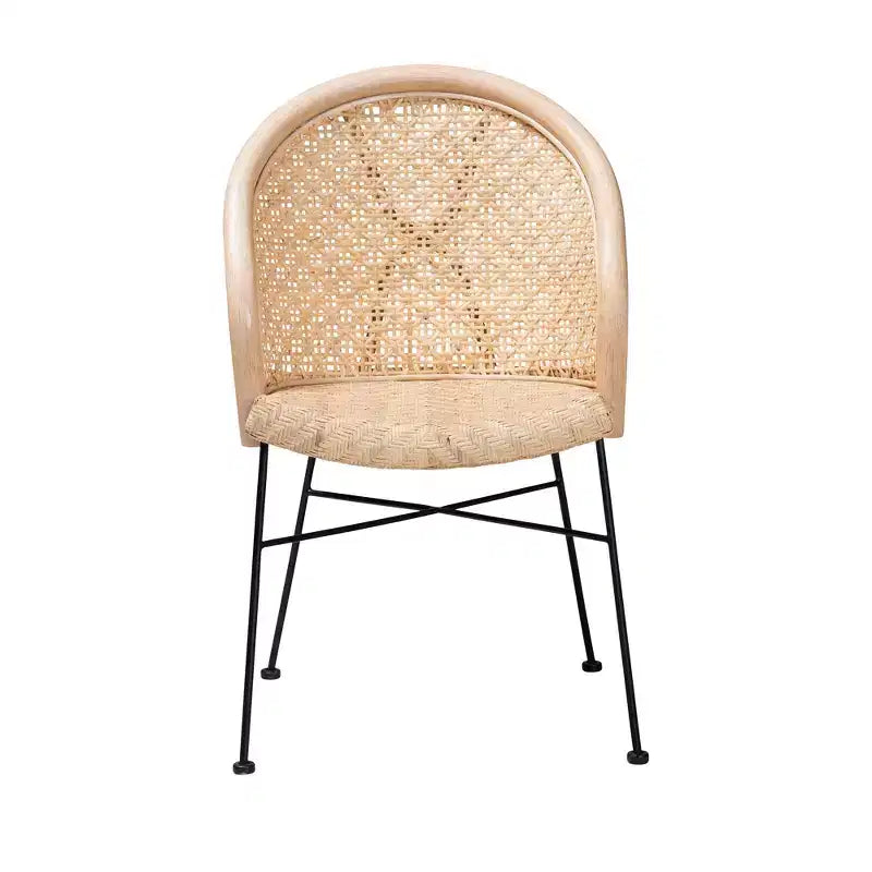 bali & pari Lisa Silla de comedor moderna bohemia de ratán natural marrón y metal negro