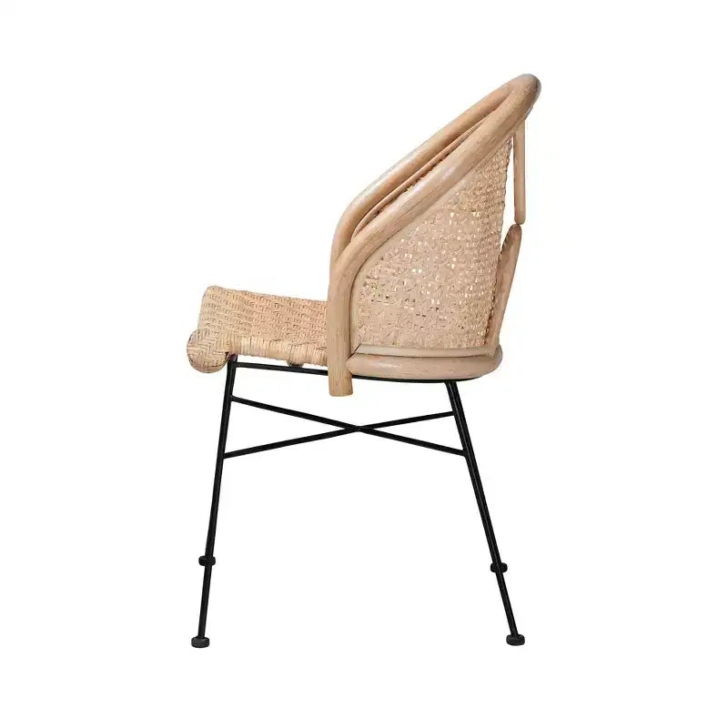 bali & pari Lisa Silla de comedor moderna bohemia de ratán natural marrón y metal negro