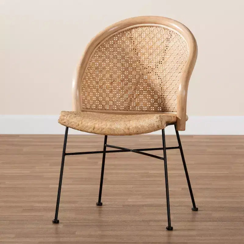 bali & pari Lisa Silla de comedor moderna bohemia de ratán natural marrón y metal negro