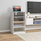 HOMCOM Mueble Multimedia de 5 Estantes con Baldas Ajustables en 3 Niveles, Puertas de Vidrio Templado y Gestión de Cables