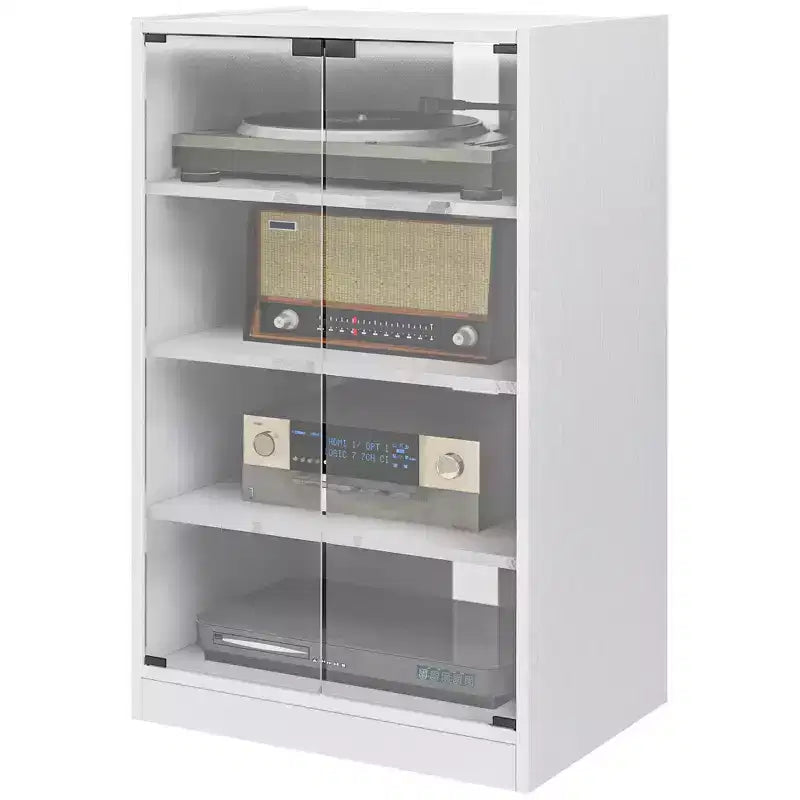 HOMCOM Mueble Multimedia de 5 Estantes con Baldas Ajustables en 3 Niveles, Puertas de Vidrio Templado y Gestión de Cables