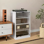 HOMCOM Mueble Multimedia de 5 Estantes con Baldas Ajustables en 3 Niveles, Puertas de Vidrio Templado y Gestión de Cables
