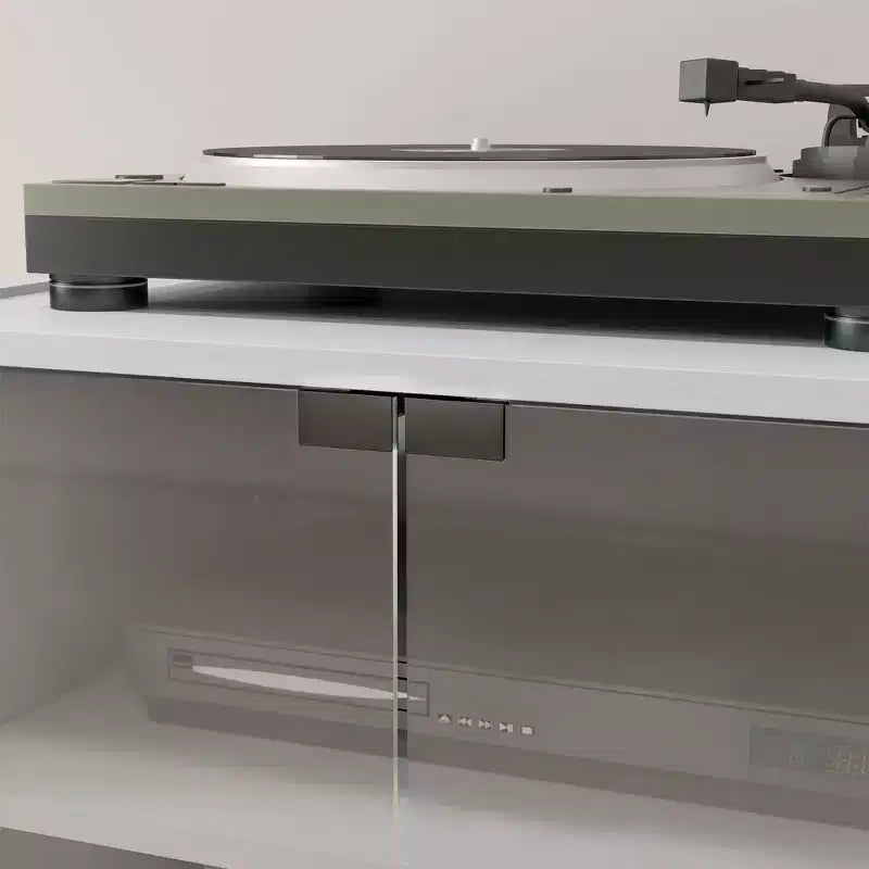 HOMCOM Mueble Multimedia de 5 Estantes con Baldas Ajustables en 3 Niveles, Puertas de Vidrio Templado y Gestión de Cables