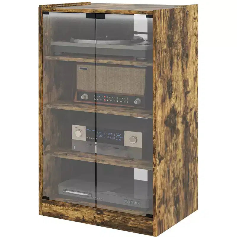 HOMCOM Mueble Multimedia de 5 Estantes con Baldas Ajustables en 3 Niveles, Puertas de Vidrio Templado y Gestión de Cables