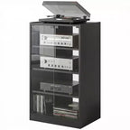 HOMCOM Mueble Multimedia de 5 Estantes con Baldas Ajustables en 3 Niveles, Puertas de Vidrio Templado y Gestión de Cables